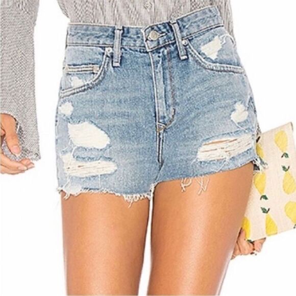 Lovers + Friends NWT Jack High Rise Distressed Denim Shorts Fairfax Blue Size 29 - Picture 1 of 8